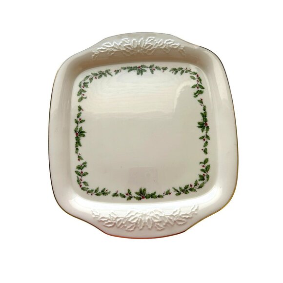 Lenox Holiday Square Server Hand Decorated With 24K Gold Trim - Picture 1 of 9